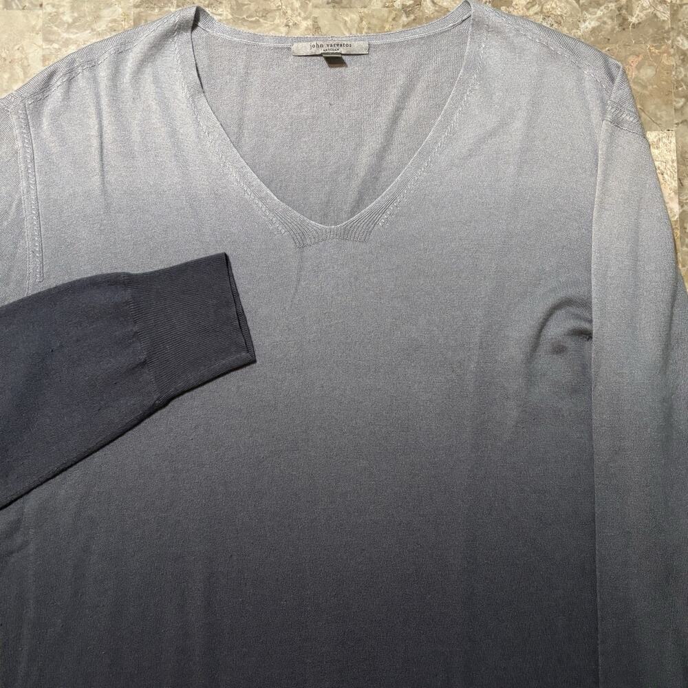 John Varvatos Artisan Sweater Mens 2XL Blue Grey Silk Cashmere Ombre V Neck